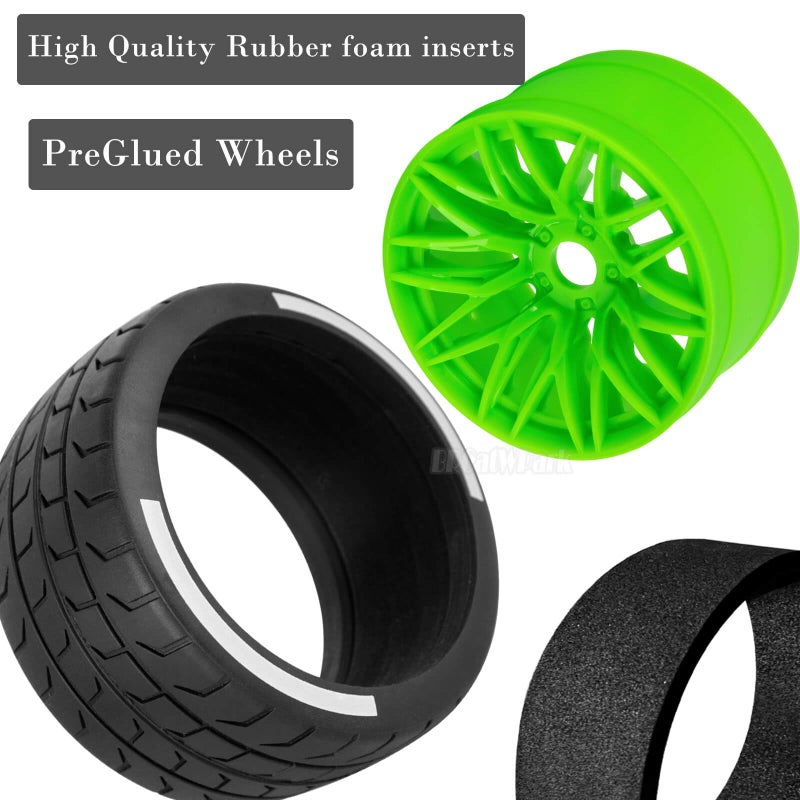 عجلات وإطارات BRCatWPark RC لـ 1/7 Felony 6S BLX، إطارات مطاطية لعجلة الطريق السريع RC، 4 قطع RC Drift Car Highway Tires Road Soft Tires، أخضر - Image 4